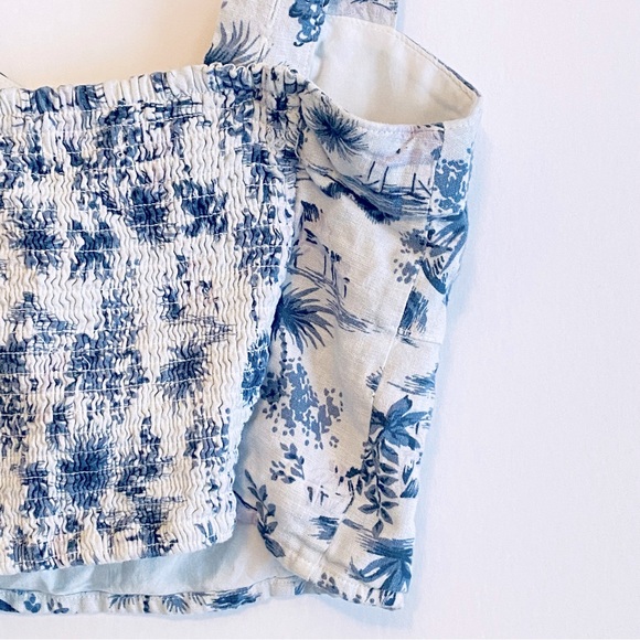 Abercrombie & Fitch S Sleeveless Blue & White Tropical Crop Top Linen Blend - Picture 9 of 12